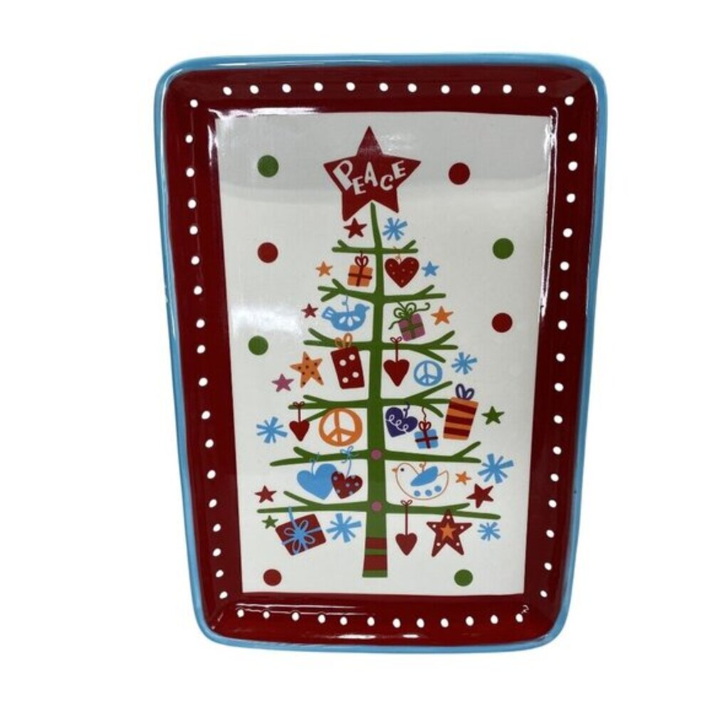 Cracker Barrel Christmas Tree Ceramic Serving Platter 13" x 9" Festive Holiday